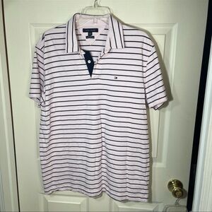 Tommy Hilfiger Men's Polo in Pink and Navy Stripes